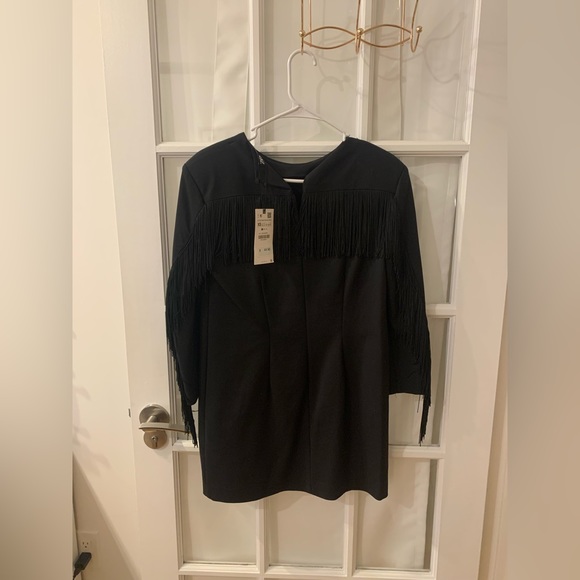 NWT Zara Fringed Mini Dress Black Medium 8375/250 - Picture 6 of 6